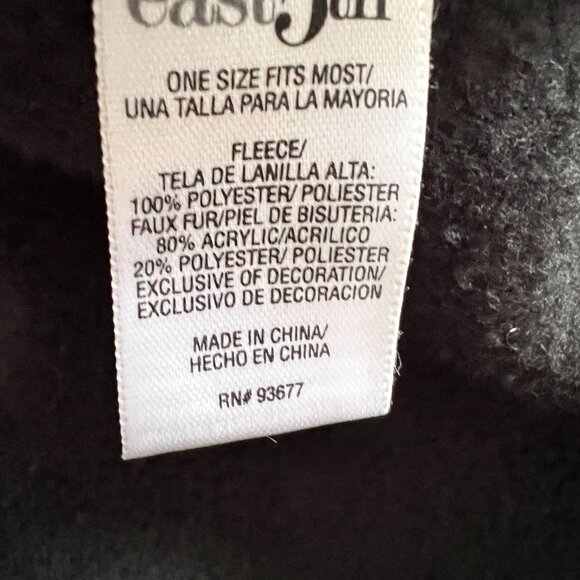 East 5th Black Poncho Shawl Gray Faux Fur Collar Fleece Lightweight One Size - Picture 5 of 7